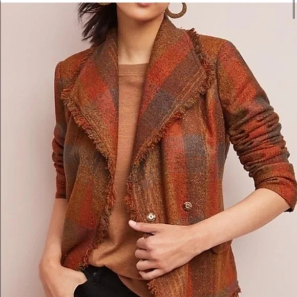 Anthropologie Plaid Blazer in Orange and Brown - Picture 2 of 13